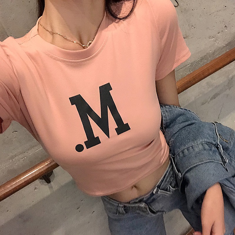 Áo Thun Crop Top Tay Ngắn In Chữ Thời Trang Mùa Hè Cho Nữ