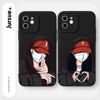 Ốp lưng JURSUE mềm chống bẩn hình cặp đôi độc lạ ngầu nam nữ đen Cho iPhone 17 16 15 14 13 12 11 Pro Max SE 2020 X XR XS ip 8 7 Plus Y2850
