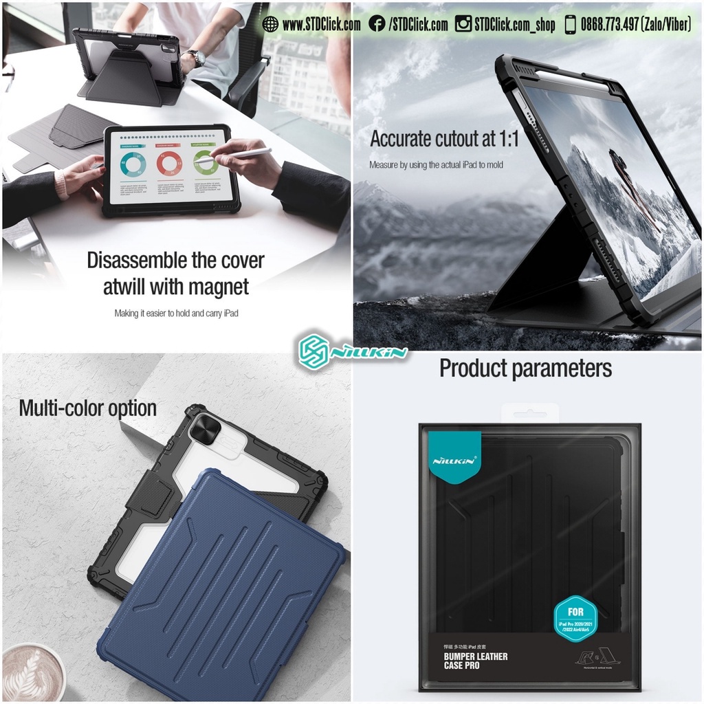 BAO DA IPAD PRO M2 12.9 - M1 12.9 - M2 11 2022 - M1 11 2021 - 11 2020 - AIR 10.9 - 12.9 NILLKIN BUMPER SNAPSAFE CH.HÃNG