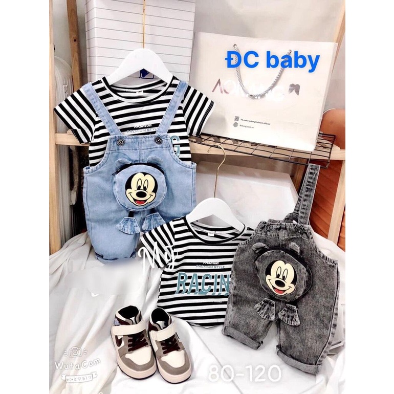 Yếm jean mickey phối áo phông sọc siêu cưng 8-18kg