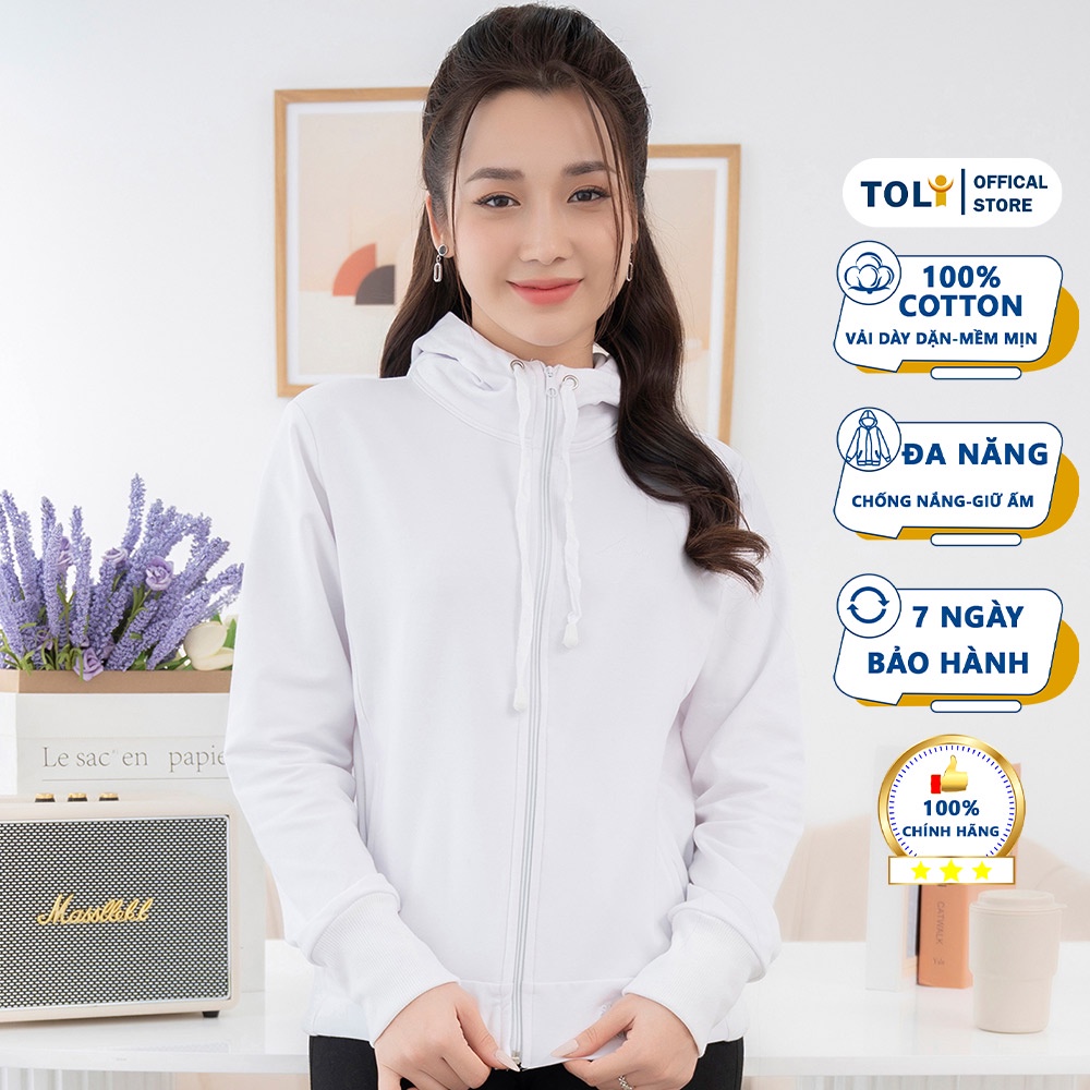 Áo Khoác Nữ đa năng TOLI có mũ rộng, có túi trong, Form suông cơ bản, Vải nỉ vay cá dày dặn [ TRẮNG-KN10]