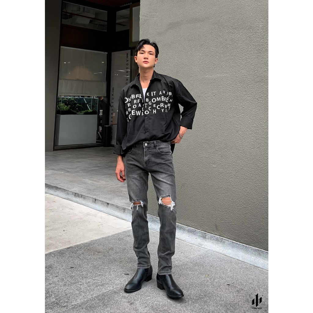 QUẦN JEANS NAM XÁM WASH RÁCH GỐI FORM SLIMFIT VẢI DÀY XỊN CO GIÃN TỐT SIÊU XỊN ĐẸP (ẢNH THẬT 100%) 148