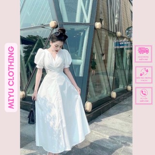 Áo đầm dự tiệc sang chảnh cổ V dáng dài đầm dự tiệc cưới sang trọng vintage dạo phố xinh Miyuclothing