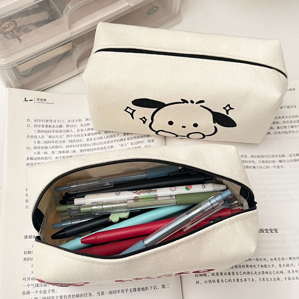 Túi Đựng Bút Bằng Vải Canvas Cỡ Lớn Chống Thất Lạc Hình Gấu Dâu Tây Dễ Thương
