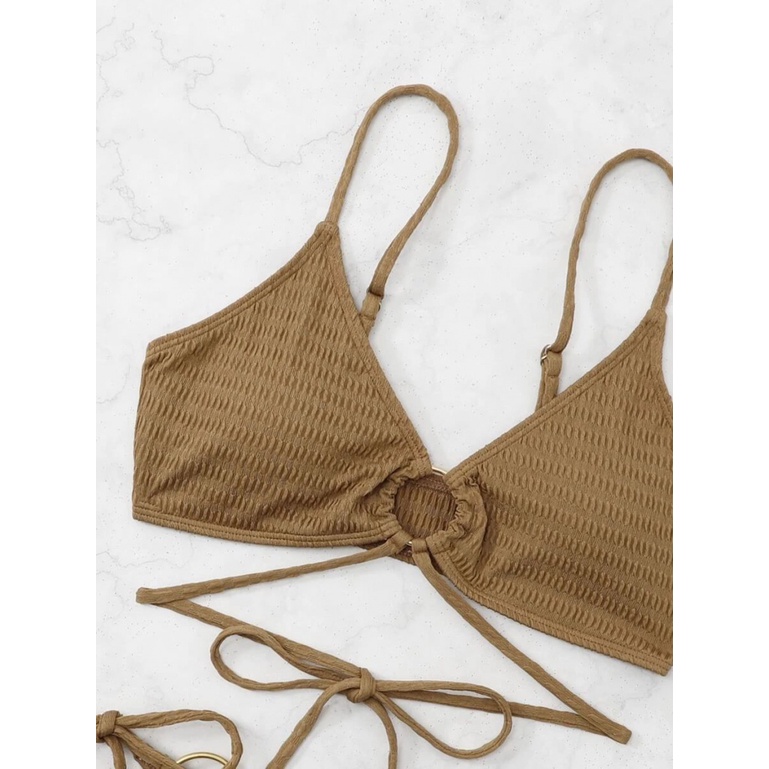 Bộ Bikini Buộc Dây Hình Tròn Màu Cà Phê H657