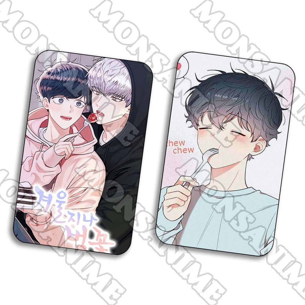 Ảnh card bo góc in hình MÙA XUÂN HOA NỞ ver ĂN BÁNH KEM BL manhua thẻ bo viền 5*8cm anime chibi