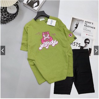 Set bộ áo thun rộng và quần legging ngố , bộ áo thun phối quần legging