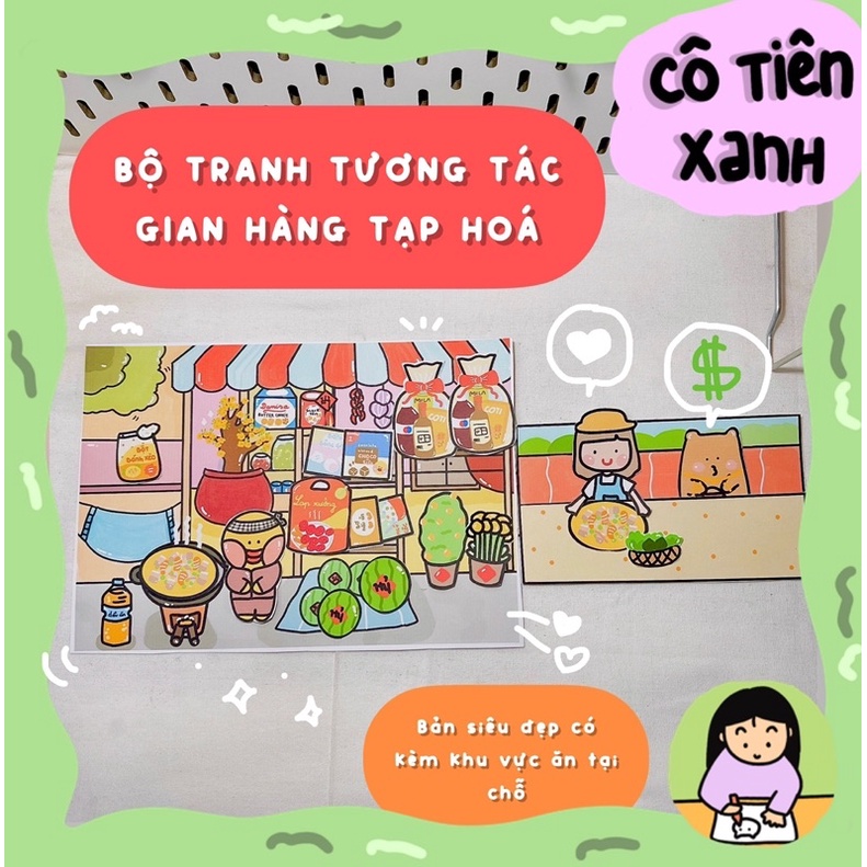 Bộ Tranh Đồ Chơi Giấy Cô Tiên Xanh Tiệm Tạp Hóa Tết