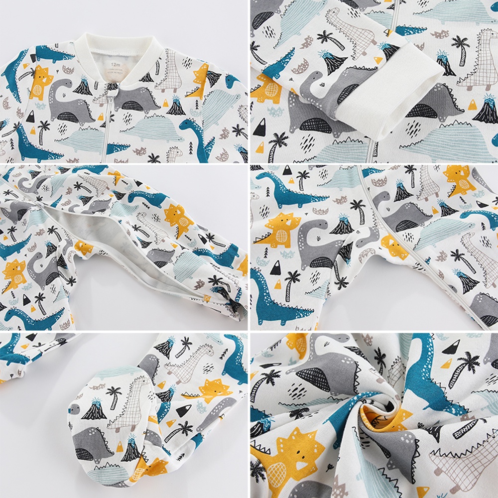 Bộ Áo Liền Quần Tay Dài 100% cotton Mềm Mại In Họa Tiết Hoạt Hình Có Khóa Kéo Cho Bé Sơ Sinh