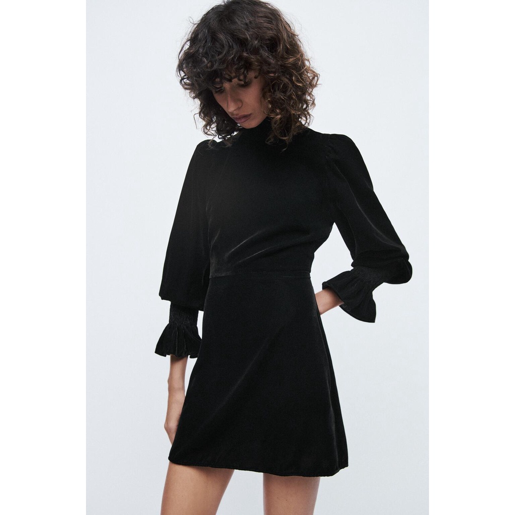 Zara Đầm Nhung Đen mini Thời Trang Mùa Thu Thanh Lịch Cho Nữ 9039947