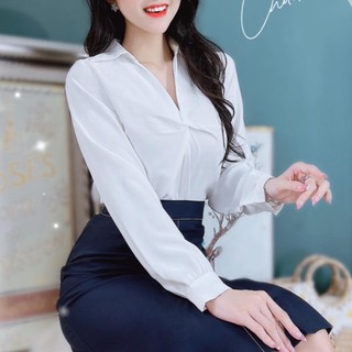 Áo sơ mi lụa công sở nữ kiểu xoắn ngực CHUU A9001.8226