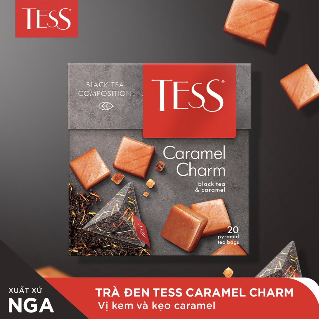 Combo 12 hộp Trà đen Tess Caramel Charm vị kem và kẹo caramel 20 gói/hộp