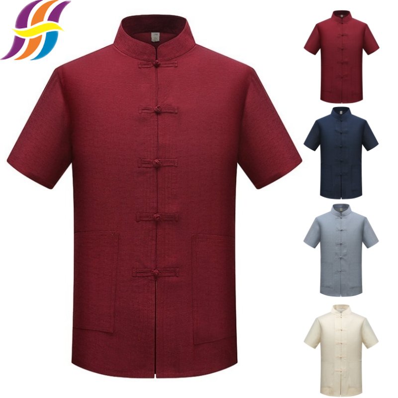 Áo Sườn Xám Tay Ngắn Phong Cách Truyền Thống Hong Kong Năm Mới Cho Nam