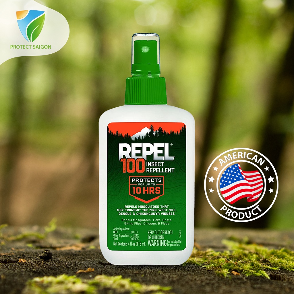Xịt cao cấp chống muỗi, chống vắt & ruồi vàng (118ml) Repel 100 - Mỹ