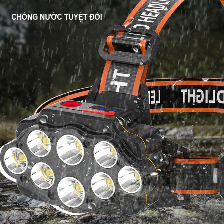Đèn đội đầu pin siêu sáng 8LED dung lượng 2400mAh, chiếu xa tới 100m và có tính năng chống thấm. Có 3 chế độ ánh sáng và Zoom để điều chỉnh tầm xa gần. Phù hợp cho các hoạt động như đi bộ đường dài, leo núi, hay cắm trại.