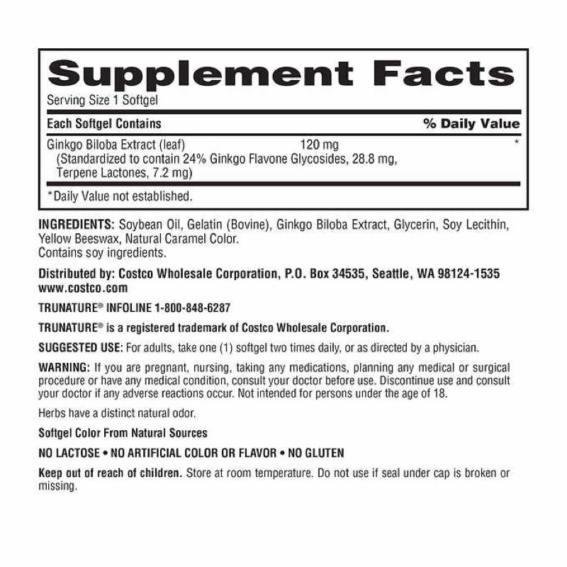 Ginkgo Biloba 120mg Trunature Của Mỹ 340 viên