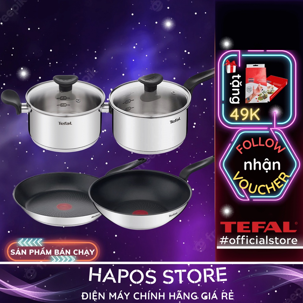 Nồi chảo inox Tefal Primary chống dính, Bộ nồi, quánh chiên xào dẫn nhiệt tốt có thể sử dụng bếp từ - Hapos