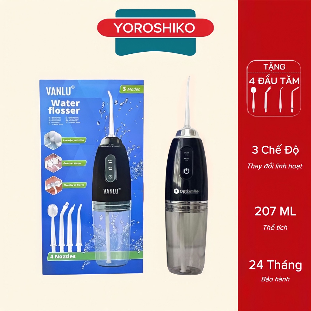 Máy tăm nước cao cấp chính hãng 3 chế độ và 4 đầu vệ sinh Yoroshiko