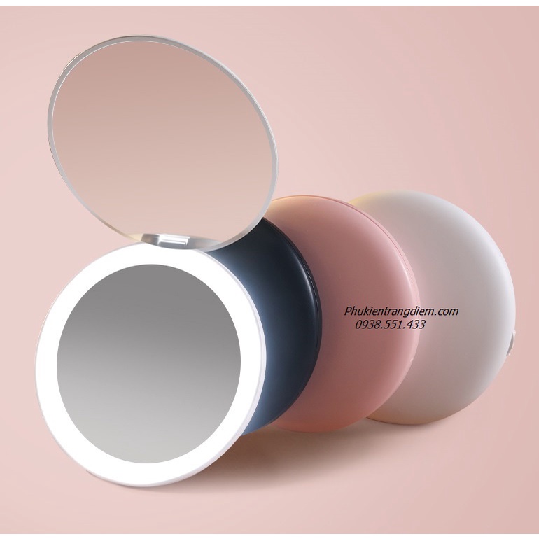 Gương Gập Có Đèn LED Cầm Tay Mini - Gương Trang Điểm Bỏ Túi Xách Gấp Gọn