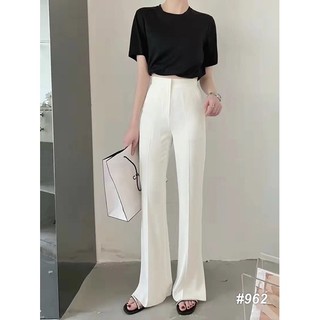 Quần vải ống loe cạp cao