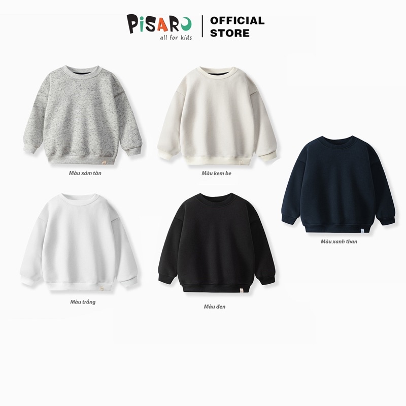 Áo nỉ bông PISARO cho bé trai bé gái, áo sweater thu đông siêu ấm