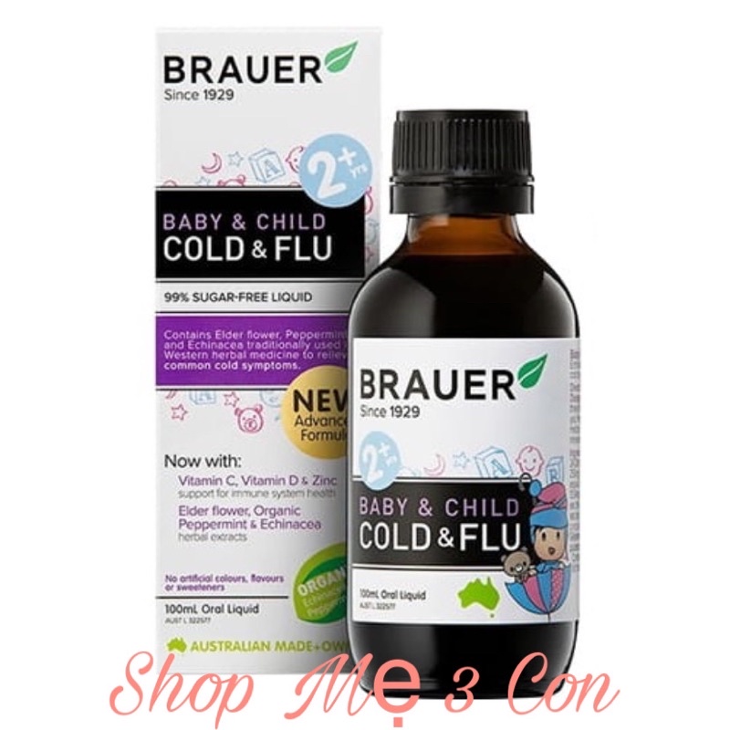 Siro Brauer Cold & Flu Úc, siro Brauer Cảm cúm cho bé từ 2tuổi