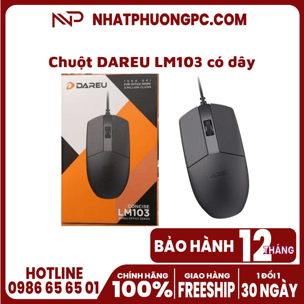 Chuột DAREU LM103 có dây (USB) - Sản phẩm lý tưởng cho văn phòng