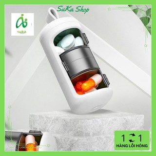 Hộp thuốc 3 tầng hình trụ kèm dây treo móc khóa tiện dụng