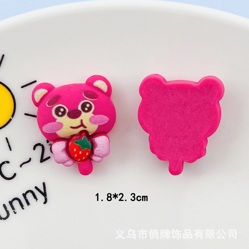 Charm gấu dâu cute | Charm cứng trang trí điện thoại kep tóc DIY slime
