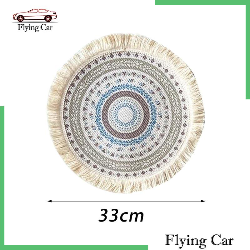 [Lzdjfmy2] Tấm Lót Tròn Đan Tay 33cm Phối Tua Rua Phong Cách Boho Trang Trí Bàn Nhà Bếp