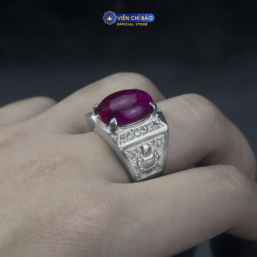 Nhẫn nam đá mắt hổ hồng phật di lặc chất liệu bạc 925 thời trang phụ kiện trang sức Viễn Chí Bảo N300716