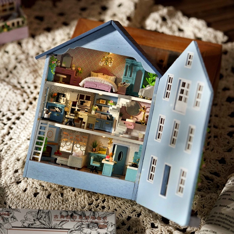 Kèm Keo dán gỗ - Mô hình nhà gỗ lắp ráp búp bê Dollhouse DIY - D031 D032 Mini House Series