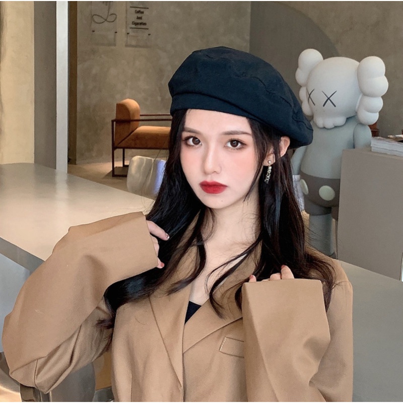 Mũ beret Mỏng Màu Đen Phong Cách Hàn Quốc Cổ Điển Dành Cho Nữ