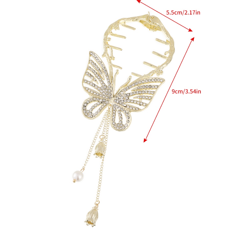 Kẹp Tóc Đuôi Ngựa Bằng Kim Loại Hình Bướm Đính Đá Pha Lê Tua Rua Phong Cách Hàn Quốc