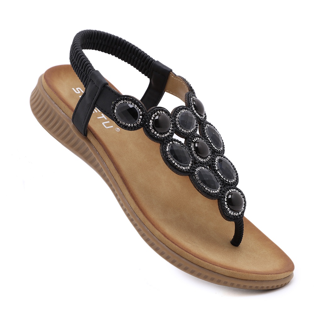 Giày Sandal Đế Mềm Mũi Tròn Đính Đá Phong Cách Bohemian Dành Cho Nữ Size 41 42