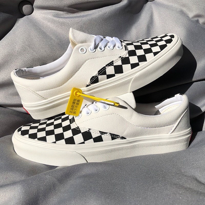 Giày thể thao Vans dán đen trắng fog Classic Slip On, Giày Van Caro lười Đen trắng Full Box Bill buộc dây