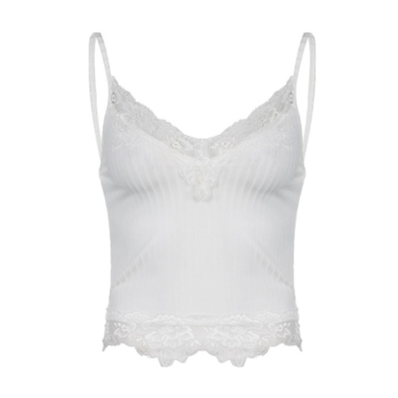 Áo Tank Top Hai Dây Cổ Chữ V Viền Ren Đơn Giản Cho Nữ