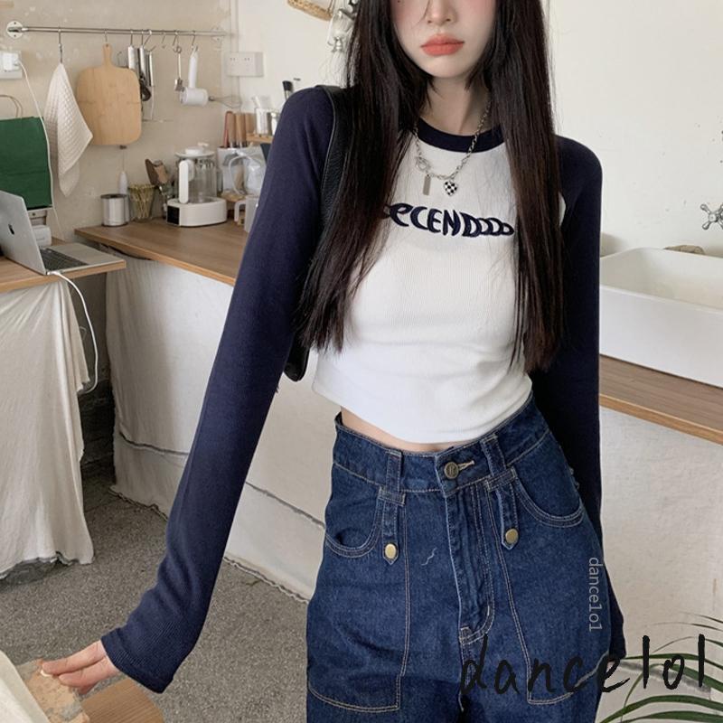 Áo Thun Nữ Tay Dài Cổ Tròn Có In Chữ dance1o1