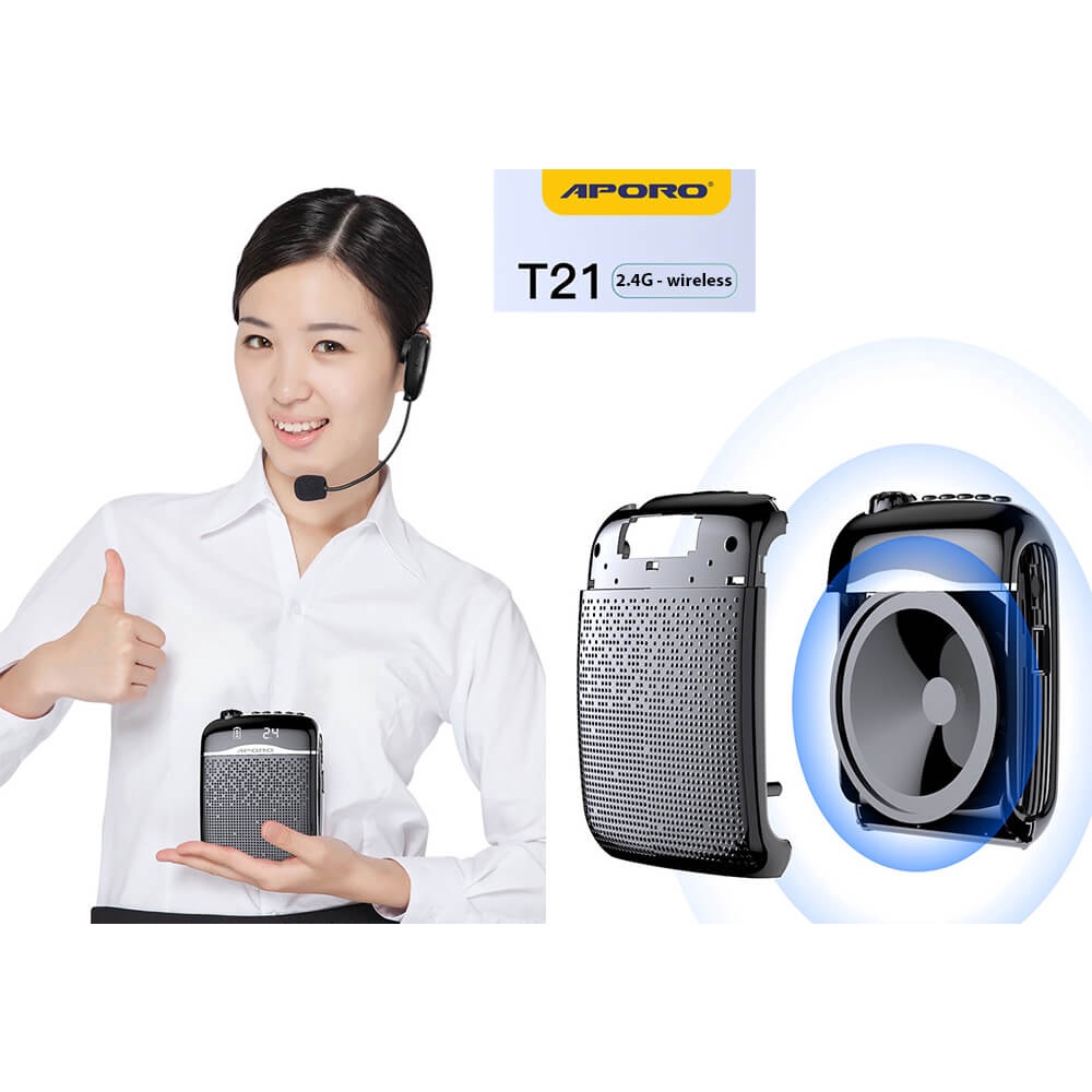 MÁY TRỢ GIẢNG APORO T21 2.4G | MIC KO DÂY, CS 20W, BLUETOOTH, GHI ÂM