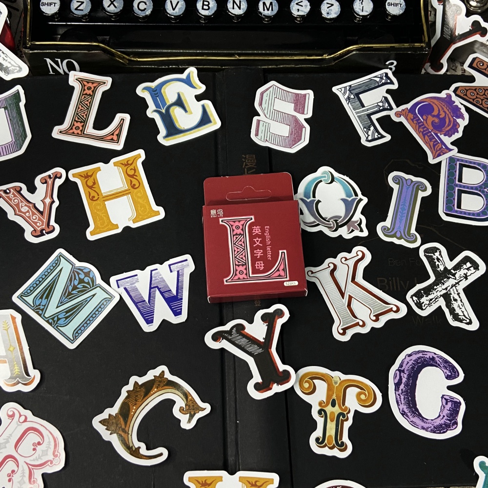 Bộ 52 Sticker Dán Trang Trí Sổ Tay Hình Chữ Cái Tiếng Anh Phong Cách Vintage