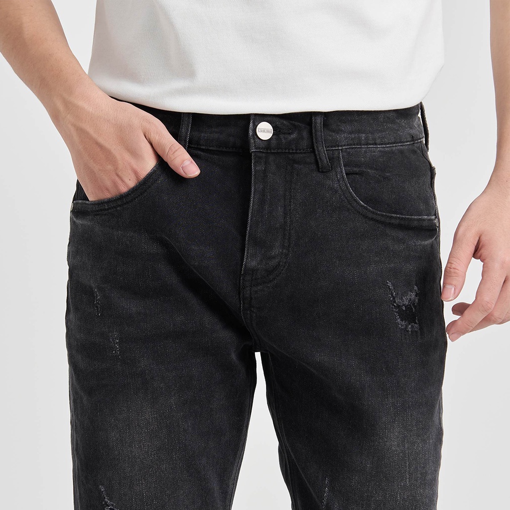 Quần Jean Nam KRIK Dáng Slimfit Hàn Quốc, Màu Đen Xước Trẻ Trung Cá Tính QJ0350