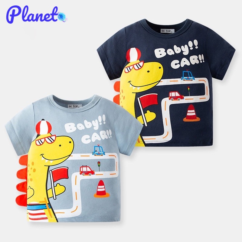 Planet Áo Thun Tay Ngắn In Hình Khủng Long 3D Cho Bé Trai