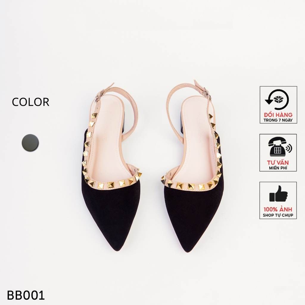 Giày Búp Bê Đen Mũi Nhọn manhBinhshop Giày Nhung Bệt Nữ 3 Phân Gìay Sục Nữ Đế Thấp Khoét Eo Sang Chảnh BB001