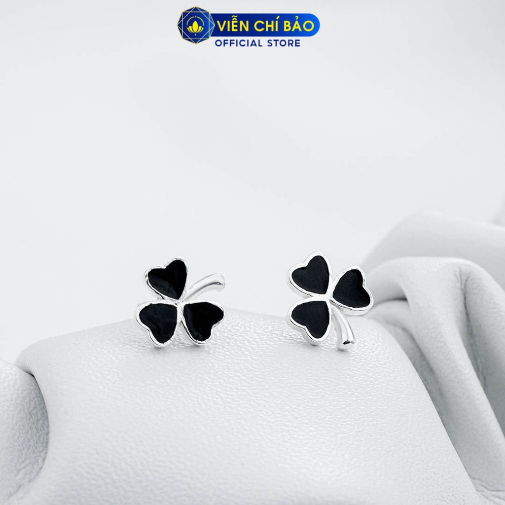 Bông tai bạc nữ cỏ 3 lá New - màu Đen chất liệu bạc 925 thời trang phụ kiện trang sức nữ Viễn Chí Bảo B400080-D