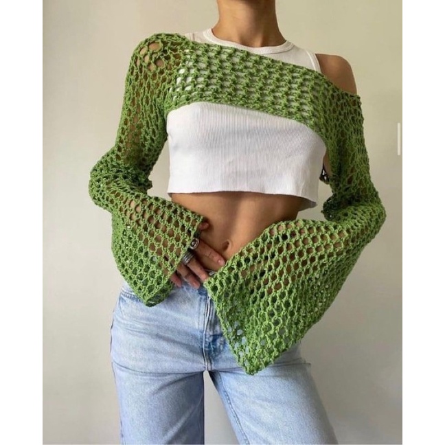 Áo khoác lưới len y2k handmade
