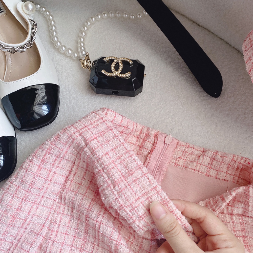 SET ÁO CROPTOP DẠ CỔ VEST + CHÂN VÁY CÙNG MÀU