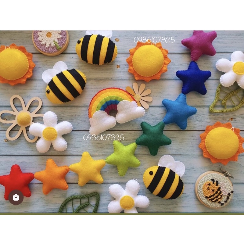 Đồ chơi treo nôi, đồ chơi treo kệ chữ A, đồ chơi handmade hình ong, sao,hoa
