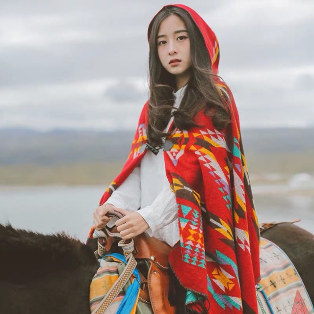 Order - Áo choàng có mũ thổ cẩm Vintage ( Có ảnh thật )