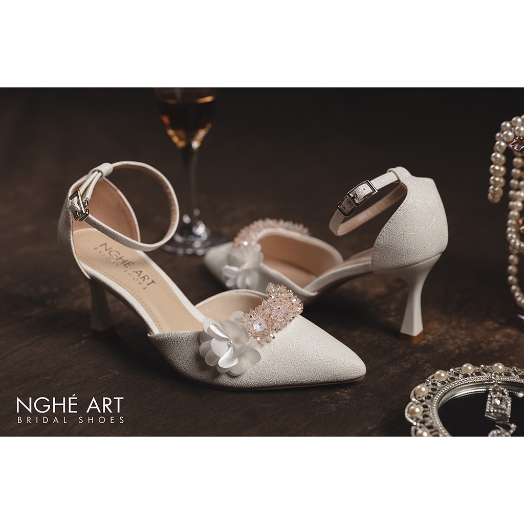 Giày cưới Nghé Art nhũ xước đính hoa pha lê 339NHU