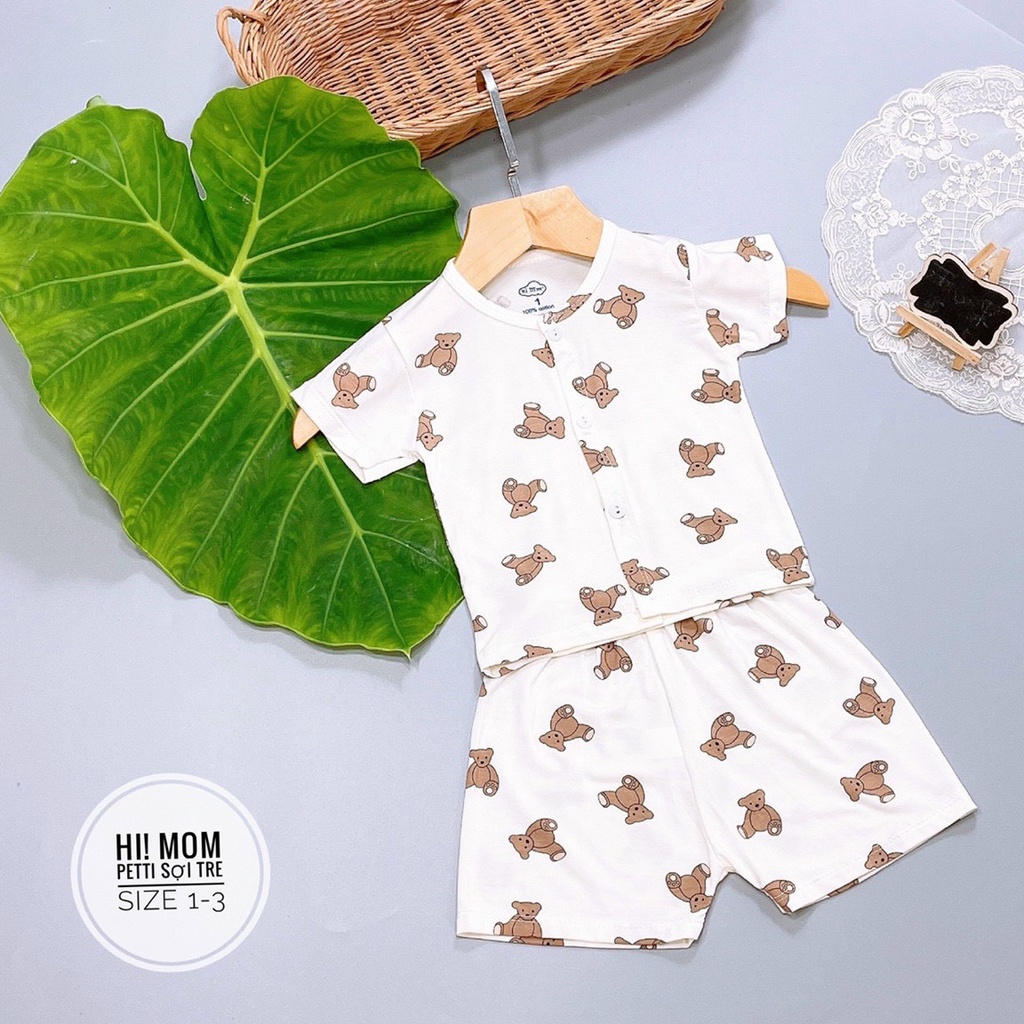 Bộ CỘC TAY sơ sinh Himom chất Pettit cài khuy giữa cho bé